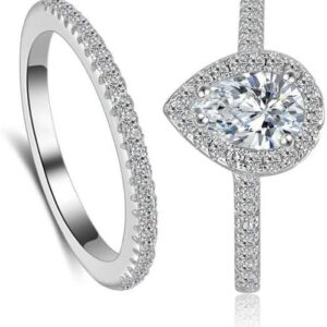 Classic Bridal Ring Set 0.75 Ct Pear Cut Teardrop Halo Ring Eternity Infinity Band Size 4-9 Half Sizes