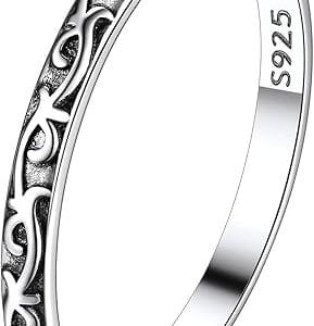 Suplight 925 18k white Celtic Knot/Evil Eye/Infinity Symbol Band Ring, 2MM 3MM Thin Vintage Finger Thumb Ring for Women