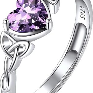 Beautiful 18k white/Claddagh Heart Birthstone Ring, Thin Delicate Adjustable Promise Engagement Ring Irish Jewelry for Women